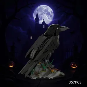 357pcs Creative Compatible Moc Animal Series Realistic Raven Building Model, Educational Toy Blocks, Building Block Sets, High-End Decorative Item, Halloween Party Entertainment Gift