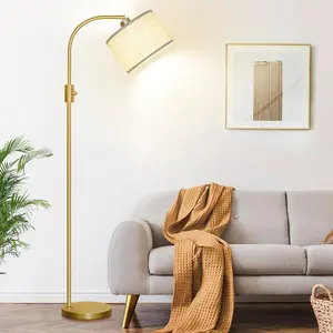 Upgraded Dimmable Floor Lamp, 1200 Lumens LED Edison Bulb Included, Home Decor,Arc Floor Lamps for Living Room Modern Standing Lamp with Linen Shade, Black Tall Lamp for Living Room Bedroom Office Dining Room