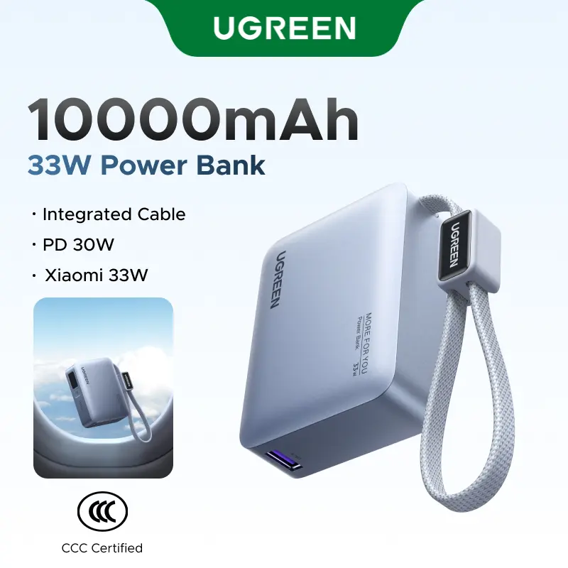 UGREEN Small 10000mAh 33W PD Power Bank, Mini Portable Charger, Fast Charging Pocket Size Battery Pack, Travel Essentials Powerbank for iPhone 17 16 15 14 Pro Air, Xiaomi, Samsung S24 etc（1*USB-A+1*USB-C+1*USB-C Cable),DealsForYouDays tiktokshopbacktoscho