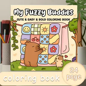 'fluffy Companion' Coloring Book, Doodle Books, 24 Bold Stress-Relief Designs, 7.9in X 7.9in Perfect Size, Thick Paper, Cute Hand-Drawn Original Art