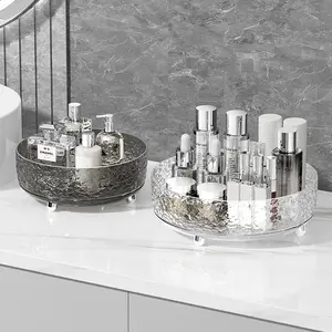 Boxes 360° Rotating Makeup Organizer - Clear Glacier Design Turntable for Skincare & Cosmetics, Non-Slip Countertop Display Tray