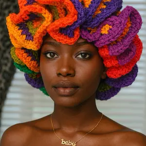 Crochet Handmade Ruffle Bucket Hat XL collection (Small Ruffles )Trendy Acrylic Casual Summer Multi Color Women's Fashion Accessory