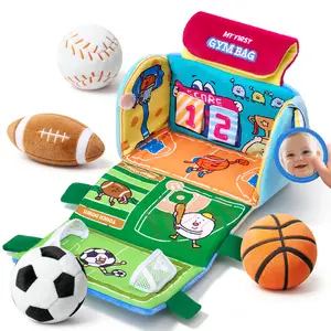 Joycat Baby Toys 0-12 Months, My First Sports Bag Plush Toy, 4 Sensory Balls with Multi-Game Court, Crinkle Rattle for 0-3-6-9-12 Month Newborn Tummy Time Toys, Baby Travel Toy Gifts for Boys Girls summerwins