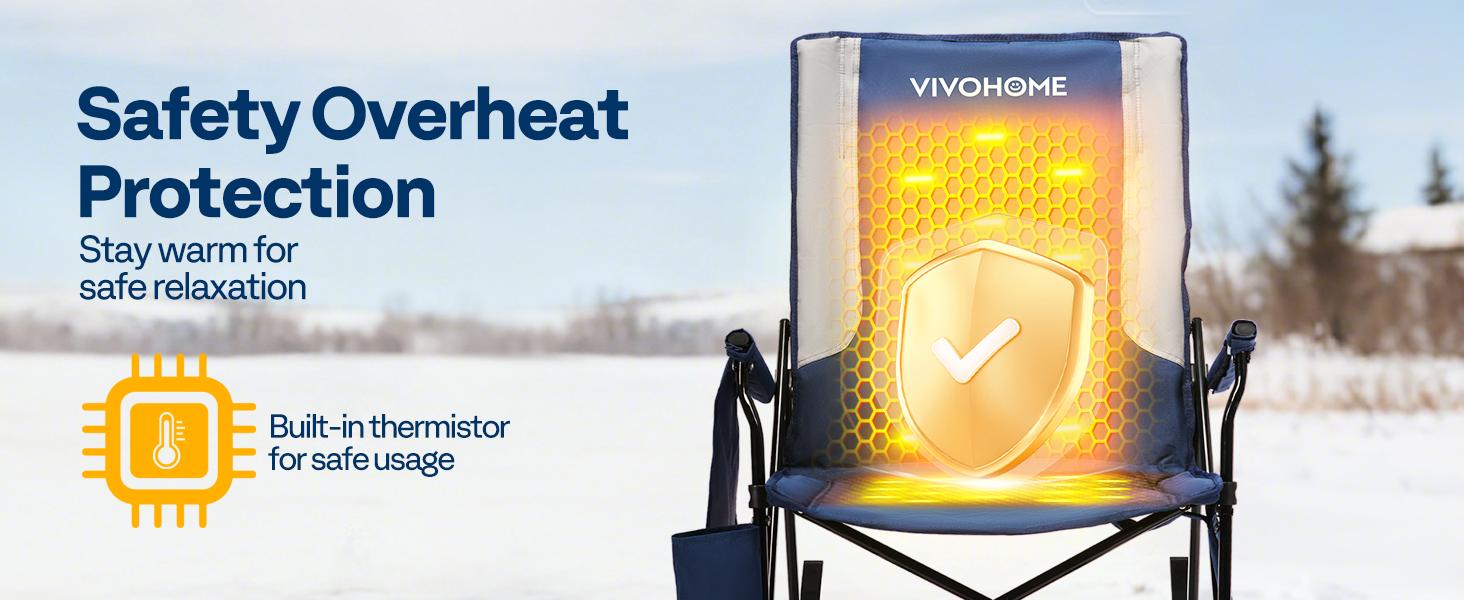 VIVOHOME 45W Padded Heating Rocking Camping Chair, Heated Oversized Portable Lawn Chair for Outdoor Sports, 3 Levels of Heat, Overheat Protection System VIVOHOME 45W Padded Heating Rocking Camping Chair, Heated Oversized Portable Lawn Chair for Outdoor Sports, 3 Levels of Heat, Overheat Protection System