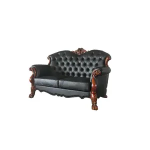 71" Black And Brown Faux Leather Loveseat and Toss Pillows