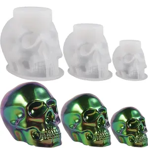 1pc 3D Skeleton Head Silicone Mold for DIY Candles, Resin Skull Keychains & Soap Crafts, DIY Halloween Ornament Crafting