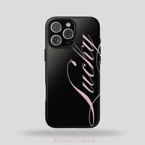 Magsafe Lucky Phone Case: Pink Text on Black Tough Case, For iPhone Samsung  Google Pixel