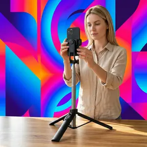 43" Extendable Selfie Stick Tripod with Wireless Remote - One-Click Open Portable Phone Stand for iPhone/Android/March Madness/Spring Break - Perfect for Travel & Content Creation