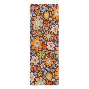 Flower Power Rubber Yoga Mat, Non-Slip Fitness Mat, Eco-Friendly Workout, Yoga Gift for Her, Vibrant Exercise Accessory