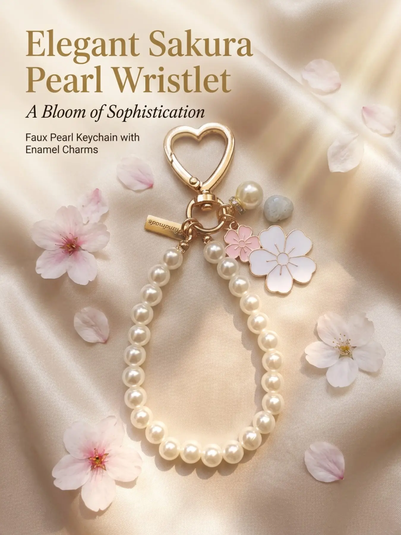 Elegant Heart Petal Keychain, Faux Pearl Key Chain with Lobster Clasp, Plastic Pearl Chain Key Ring for Women, Casual Style Gift