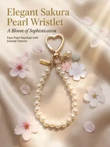 Elegant Heart Petal Keychain, Faux Pearl Key Chain with Lobster Clasp, Plastic Pearl Chain Key Ring for Women, Casual Style Gift
