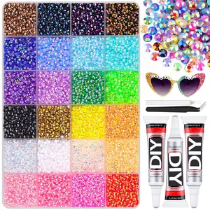 24-Color Rainbow Nail Art Rhinestone Set, DIY Nail Accessories with Glue, Flat Back Rhinestones, Nail Art Rhinestones / Flatback Crystals / Multi-Color / Pickup Tool，Essential Nail Decoration Tools