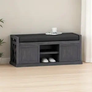 Modern Wood Storage Bench with Cushioned Seat and Open Storage for Entryway or Living Room