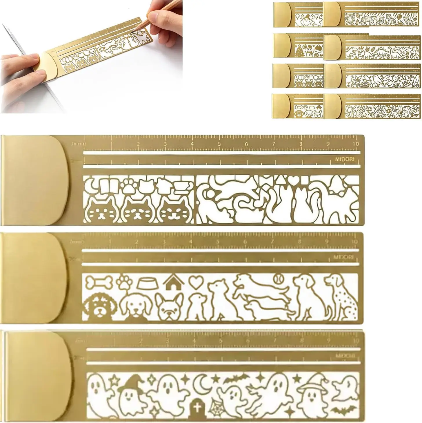 Cat Lover's 3-in-1 Animal Theme Metal Bookmark - Multi-Use Ruler & Stencil, Office Stationery for School & Home