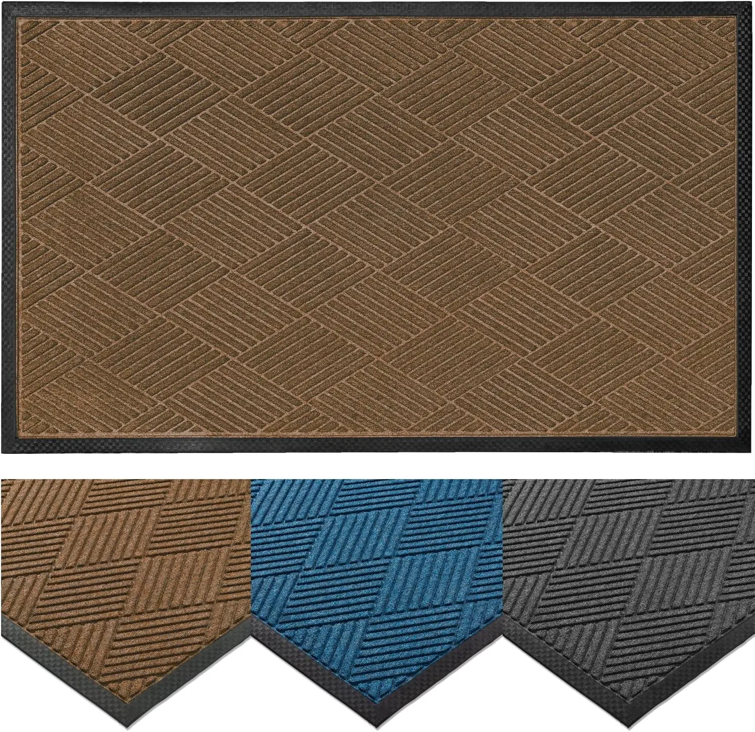Deluxe  Entrance Door Mat, X-Large Heavy Duty Absorbent Rubber Rug, Brown, 3 X 5