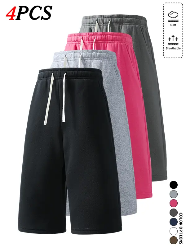 4-Pack Summer Men’s High-Waist Drawstring 3/4 Jogger Pants, Straight Loose Fit with Side Pockets, Breathable and Comfortable for Running, Fitness, and Everyday Wear
