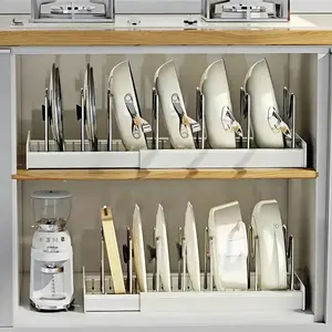 2PCS Pot Lids Organizer Rack for Cabinet and Countertop 14+ Pan Lids and Bakeware Organizer Rack Holder with 7 Adjustable Compartments Kitchen Storage Pot Lid Storage  Mother's day Gift