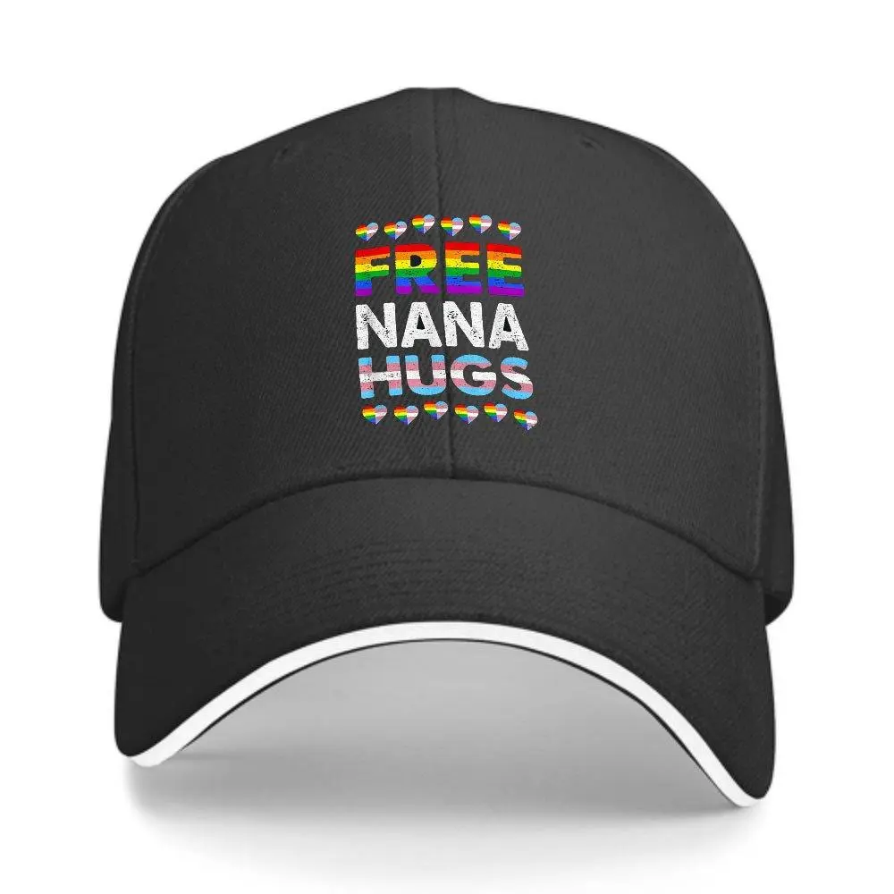 LGBTQ Gay Pride Month Sandwich Capper Hat - Free Nana Hugs Rainbow Design, Adjustable Snapback, Comfortable Street Hip-Hop Peaked Flat Baseball Cap for Leisure, Proud Personality, Sun Protection,sohochic
