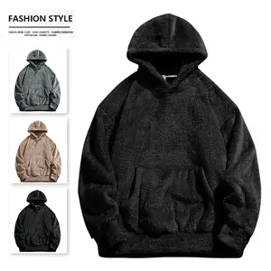 Plus Size Men's Trendy Versatile Solid Color Polar Fleece Hooded Jacket with Large Pocket Winter Vintage Casual Loose Fit Couple's Warm Sweatshirt casual versatile