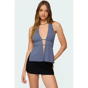 Nikole Split Front Backless Halter Top