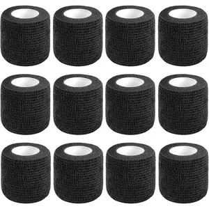 ‌Self-Adhesive Bandage Wrap - 12 Pack 2"*5 Yards Black Vet/First Aid Tape for Sprains Protection (Breathable & Stretchy Cohesive)‌