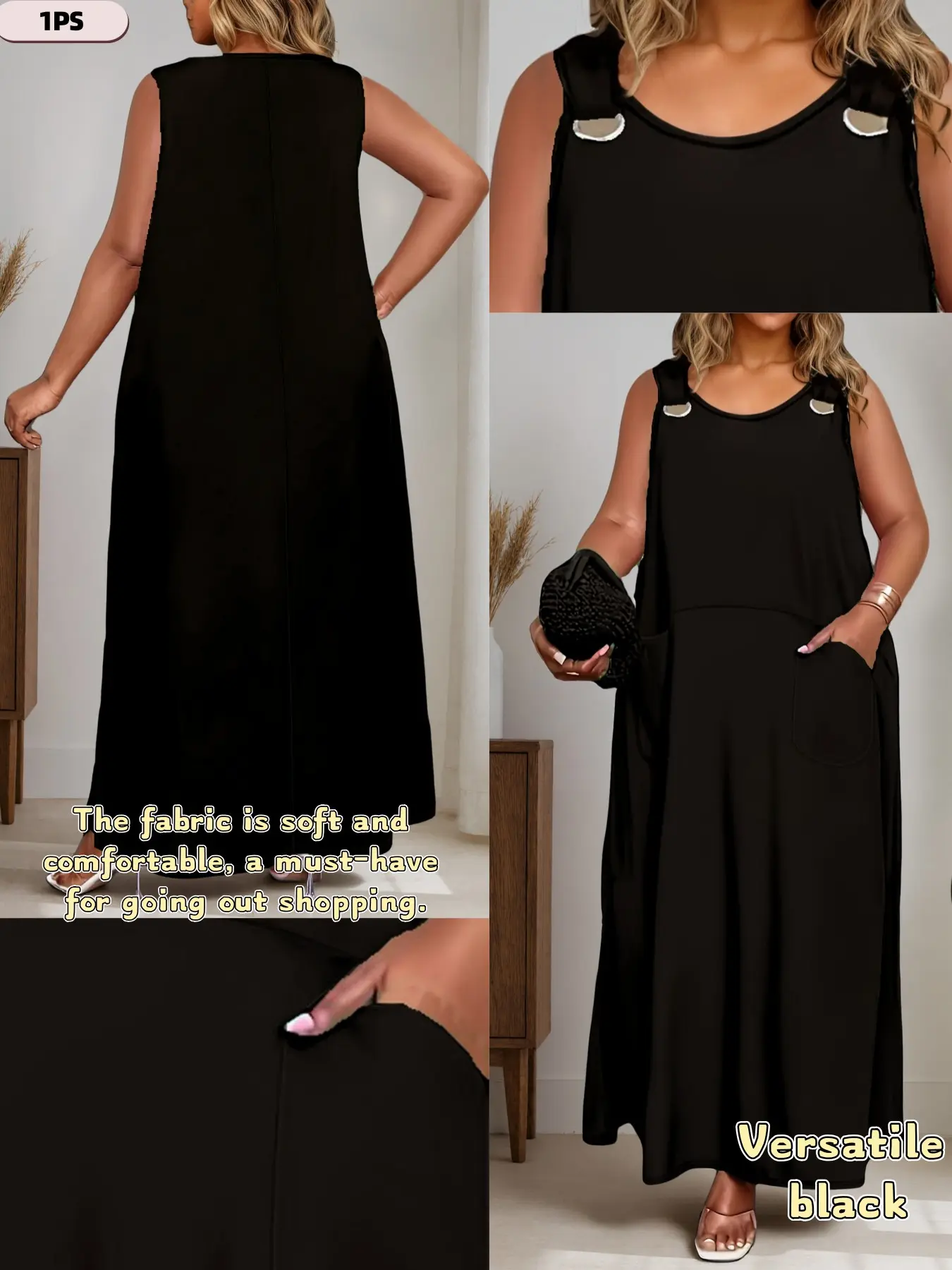Women's Plain Minimalist Dress, Loose-Fitting Sleeveless Below Ankle Dress, Casual Fashion for Spring Summer, Comfortable Daily Wear, Everyday