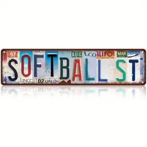 1pc Vintage Softball St Wall Decor Street Signs Home Bar Coffee Metal Aluminum Signs 16 x 4 Inches
