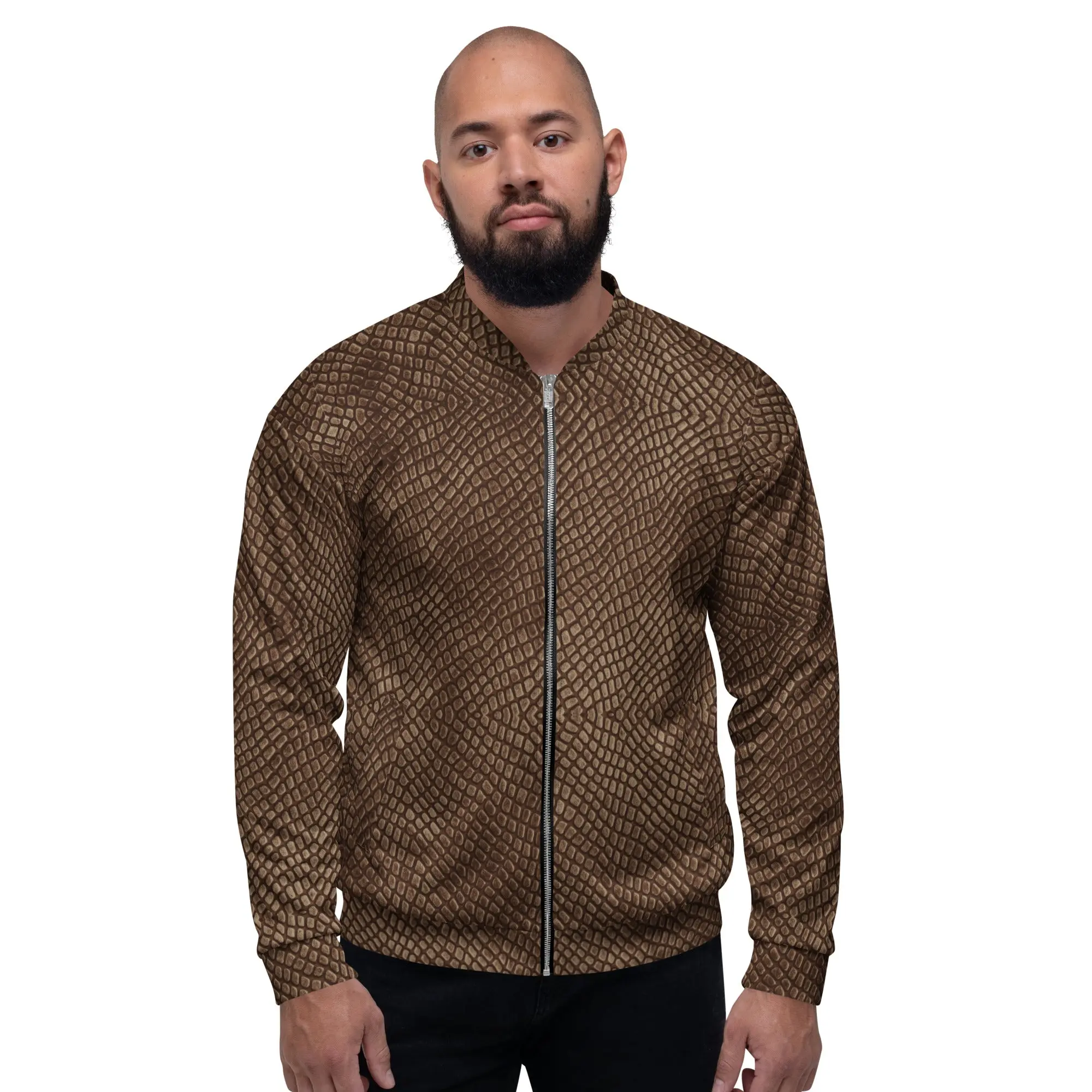 Unisex Bomber Jacket - Mocha Crocodile - Men