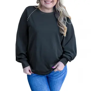 Studded Ribbed Edge Mineral Wash Plus Size Sweatshirt