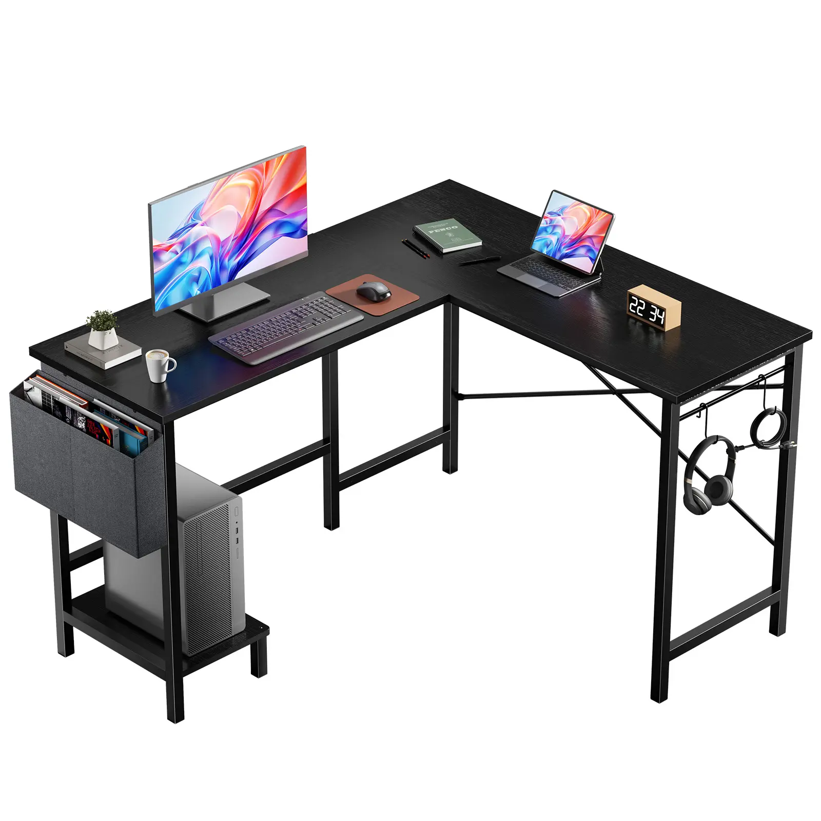 Sweetcrispy 50"-Width Sturdy L-Shaped Corner Desk - Modern Wood Office Desk with Storage, CPU Stand, Easy Setup for Gaming, Home Use