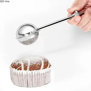 2pcs Stainless Steel Flour Duster with Long Handle, Multipurpose Powdered Sugar Shaker, Fine Mesh Baking Sifter, Rust-Proof Reusable Kitchen Gadget, Practical Baking Supplies for Cakes, Pastries, Dessert Making & Daily Home Kitchen Use