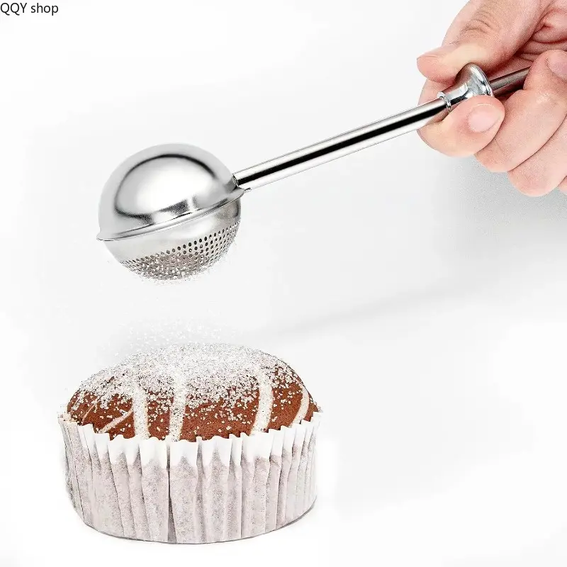 2pcs Stainless Steel Long-Handle Flour Duster with Fine Mesh, Multipurpose Powdered Sugar Shaker & Full Hole Tea Leak, Rust-Proof Reusable Kitchen Gadget for Baking Cakes, Pastries