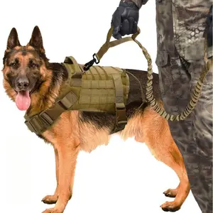 Tactical Dog Harness Military Grade Nylon Vest with Bungee Leash for German Shepherds MOLLE Padded Straps for Medium Large Dogs K9 Training Outdoor Adventure