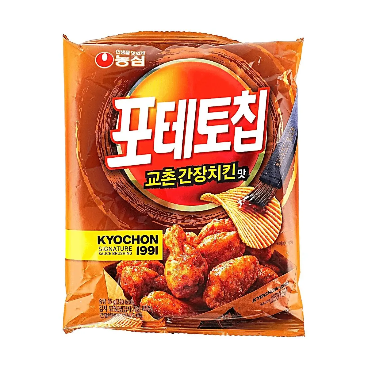 Nongshim X Kyochon Fried Chicken Chips - Soy Garlic Flavor, Thick Cut Wavy Potato Chips, 55g Snack Nongshim X Kyochon Fried Chicken Chips - Soy Garlic Flavor, Thick Cut Wavy Potato Chips, 55g Snack