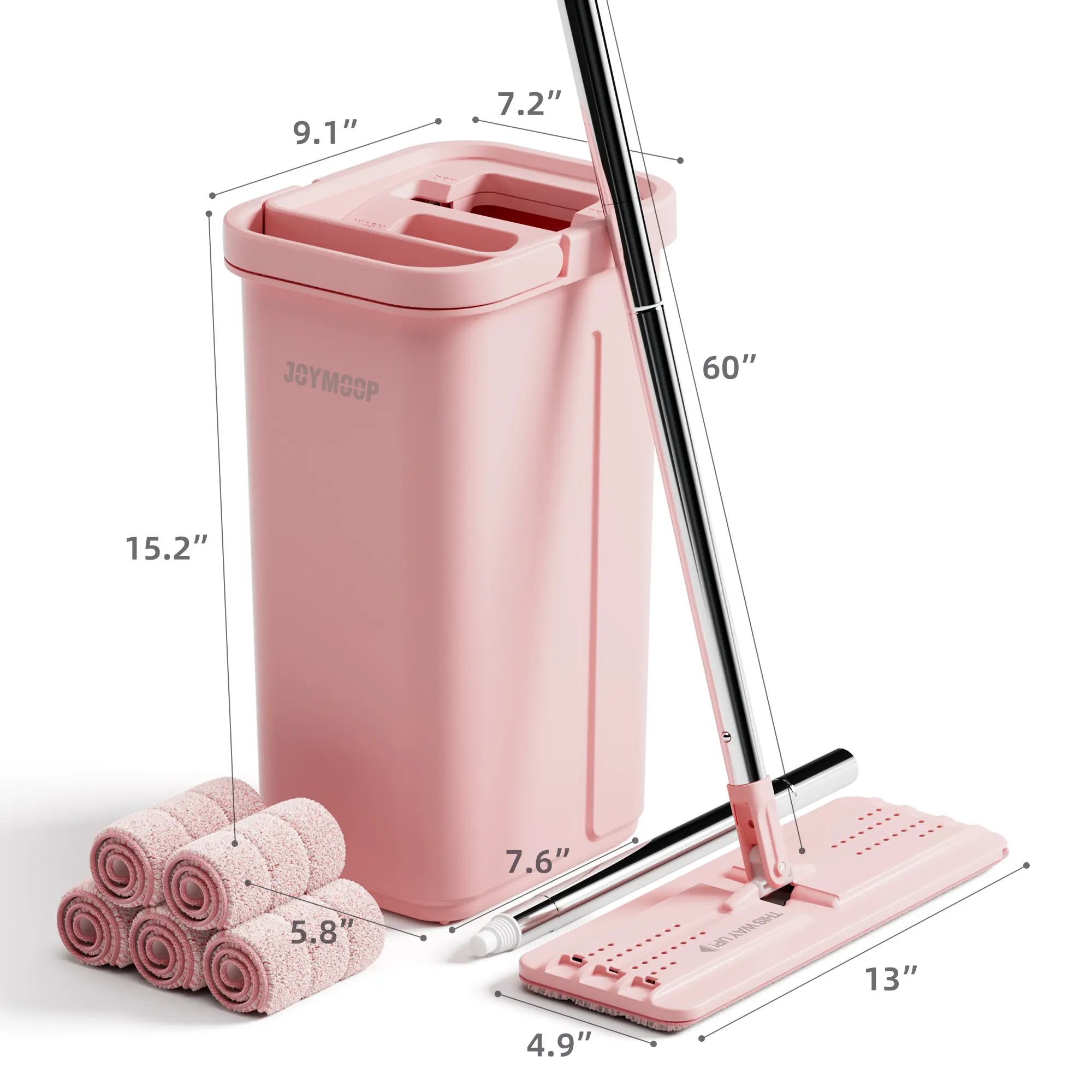 60" pink mop with 5 pads