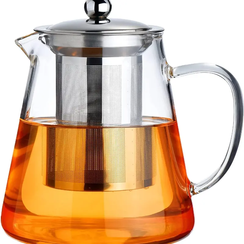 Stovetop Glass Teapot 32oz | Borosilicate Tea Kettle with Removable Infuser | Perfect for Blooming & Loose Leaf Tea Filter Detachable Induction