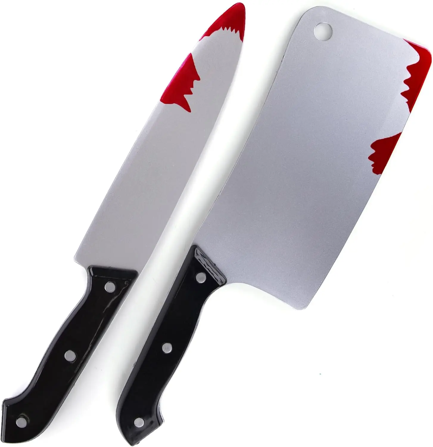Fake Bloody Knife Set for Halloween - Bloody Knife Prop Set with Meat Cleaver and Kitchen Knife - Two Highly Detailed Plastic Knives for Halloween Costumes