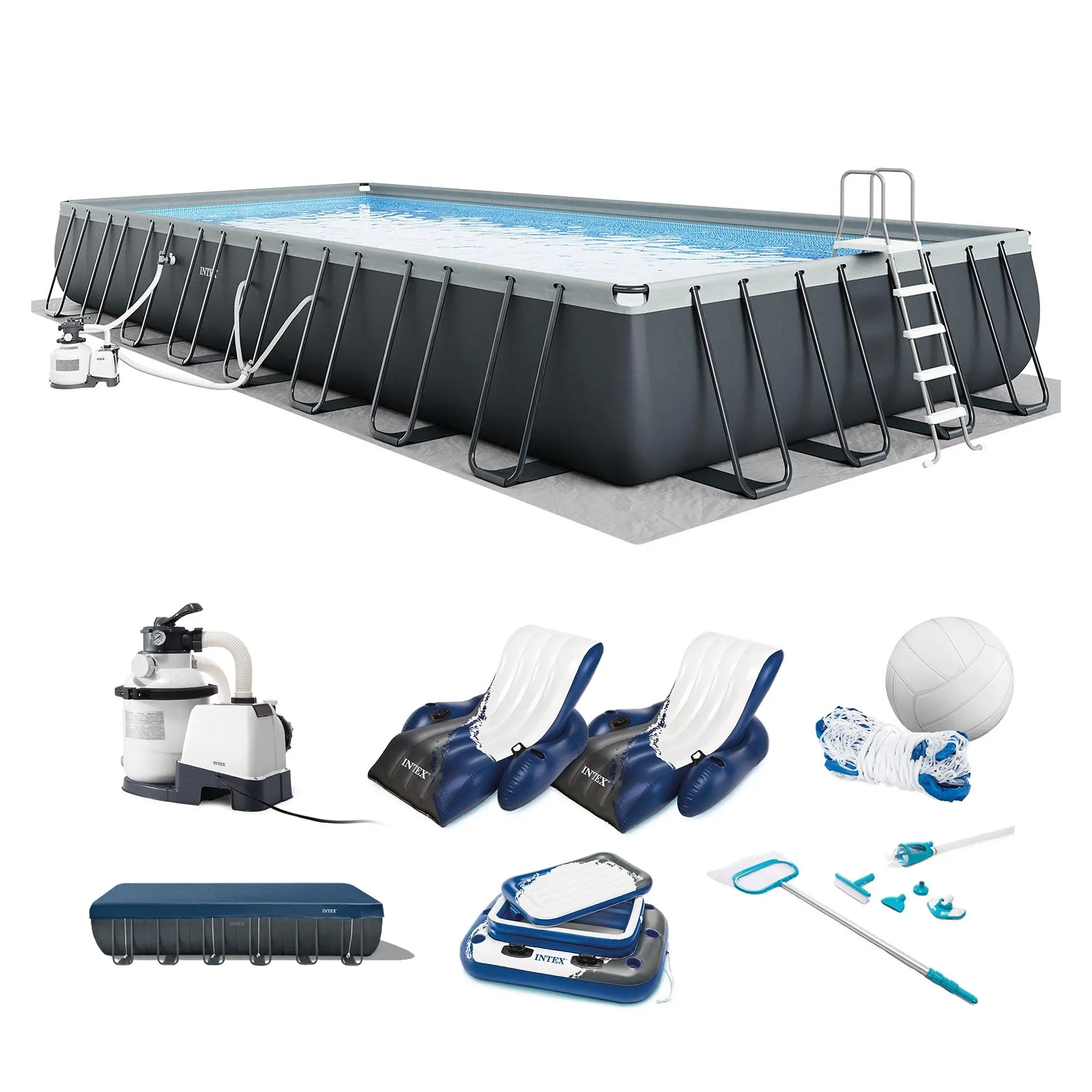 Intex 32' x 16' x 52" Ultra XTR Rectangular Pool w/ 2 Floating Chairs & Cooler
