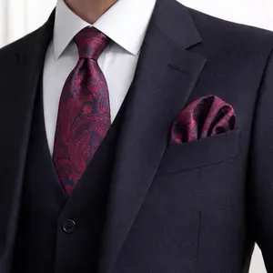 Men’s Tie Set with Bow Tie & Pocket Square – Red Paisley Design, Formal Suit Accessories, Gift Set for Him