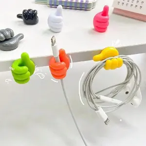 Random Color Thumb Design Cable Hook, Creative Data Cable Cable Storage Hook, Punch Free Adhesive Hook for Car & Home