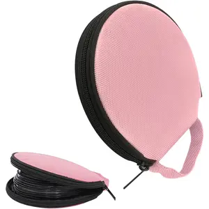 Car CD Case, 20 Capacity Oxford Cloth CD Protective Holder with Transparent Film Divider, Waterproof Portable Round Disc Case with Reinforced Handle, Universal DVD Organizer Wallet (Pink)