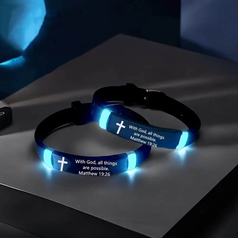 Inspirational Bible Verse Cross Glow-In-The-Dark Bracelet, Christian Faith Silicone Identity Wristband, Unisex Religious Gift