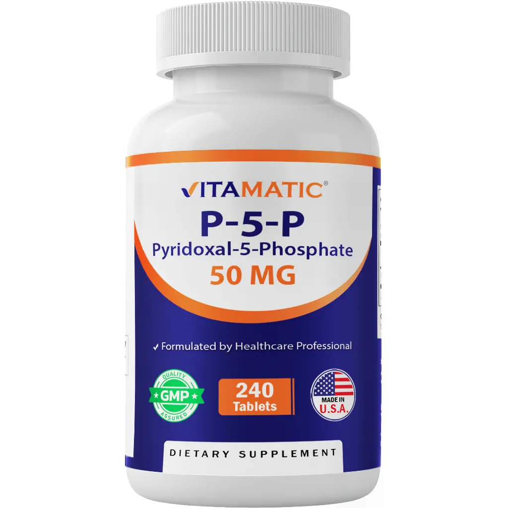 Vitamatic P5P 50 mg Pyridoxal-5-Phosphate Active Vitamin B6 Tablet - Water-Soluble Vitamins Supplement for Energy, Nervous System Support - Non-GMO, Gluten-Free - 240 Count, Water-Soluble Vitamins Supplements