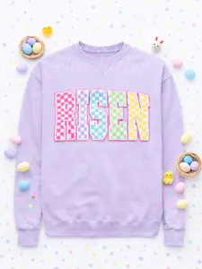 Colorful Checkered Risen Faith Easter Chenille Patch Sweatshirt