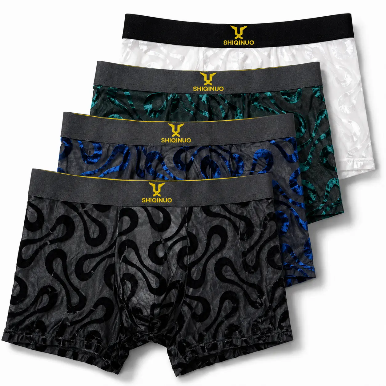 SHIQINUO 4-Pack Men's Breathable Mesh Boxer Briefs, Soft Stretch Jacquard Trunks with 3D Contour Pouch, Wide Waistband, Stay-Put Leg Openings, Menswear, Stretchy, 3D Pouch, Regenerated Fiber, Fabric, Contoured Pouch
