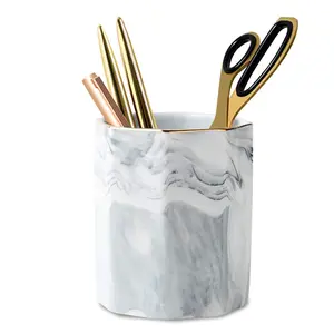 Pen Holder, Pencil Holder, Marble Desk Organizer Cute, Durable Ceramic Pencil Cup, Decorative Makeup Brush Holder Cup, Stationery Holder for Office, School, Home