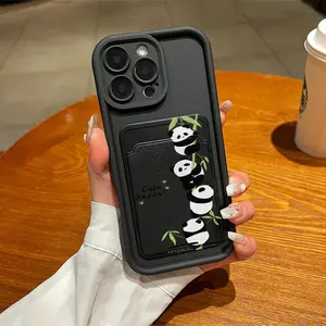 Self-Adhesive Card Holder Phone Case Set, Cute Panda Design Tpu Shockproof Full Coverage, Fits iPhone Models 6-XR Pro Max