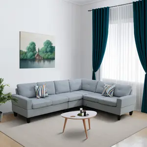 Premium Grey Massa Calico Fabric 4-Piece Sofa Couch Ensemble for Home Living Room