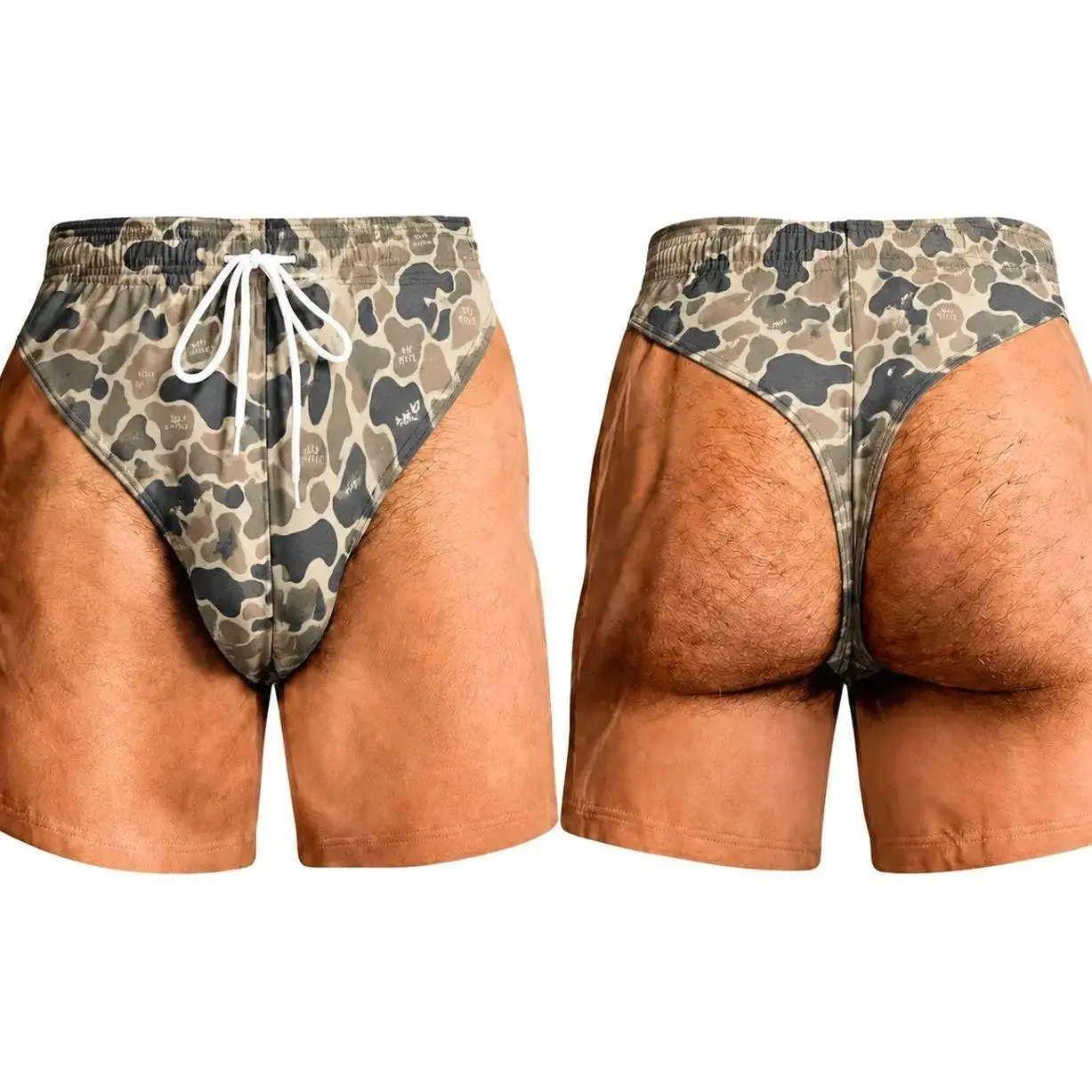 Funny Hairy Legs Camo Men's Swim Trunks, Camouflage Novelty Beach Shorts, Illusion Print Swimwear, Quick Dry Summer Board Shorts, Pool Party Vacation Gift