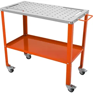 Father's Day Gift VEVOR Welding Table 36"x18", 1200lbs Load Capacity Steel Welding Workbench Table on Wheels, Portable Work Bench with Braking Lockable Casters, 4 Tool Slots, 5/8-inch Fixture Holes, Tool Tray